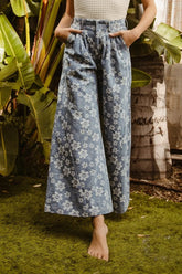 BiBi Floral Texture Wide Leg Jeans DENIM OutfitFlow
