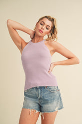 Aemi + Co Grecian Neck Ribbed Tank Lilac OutfitFlow