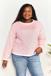 Angel Wings Contrast Detail Dropped Shoulder Knit Top Blush Pink OutfitFlow