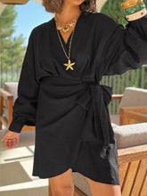 Plus Size Surplice Long Sleeve Wrap Mini Dress Black Trendsi