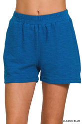 Zenana Cotton Slub Shorts CLASSIC BLUE OutfitFlow