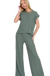 Zenana Rolled Sleeve Top and Pants Sweater Set ASH JADE OutfitFlow