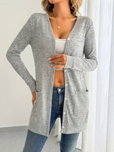Open Front Longline Cardigan with Side Pockets Light Gray OutfitFlow