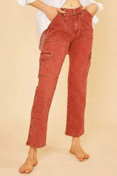 Annie Wear Straight Leg Jeans with Cargo Pockets Orange-Red OutfitFlow