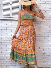 Printed Square Neck Midi Cami Dress Ochre OutfitFlow