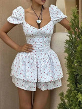 Printed Puff Sleeve Layered Dress White OutfitFlow