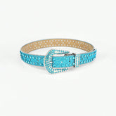 Rhinestone PU Leather Belt Pastel Blue OutfitFlow