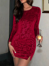 Velvet Floral Bodycon Mini Dress Deep Red OutfitFlow