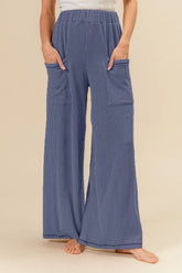 BiBi 2tone Cord Rib Waist Band Side Pocket Pants INDIGO BLUE OutfitFlow