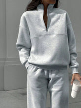 Half Zip Sweatshirt and Pants Set Light Gray OutfitFlow