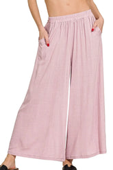Zenana Woven Elastic Band Pants With Pocket LT ROSE OutfitFlow