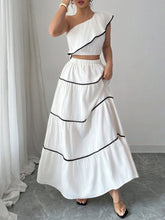 One-Shoulder Ruffle Top and Skirt Two-Piece Set Apricot OutfitFlow