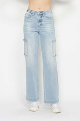 Judy Blue Full Size High Waist Straight Cargo Jeans Light OutfitFlow