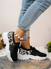 Cutout Leopard Lace Up Mesh Athletic Sneakers Black OutfitFlow
