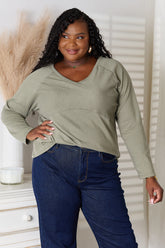 Culture Code Full Size V-Neck Long Sleeve T-Shirt Sage OutfitFlow