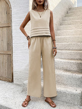 Honey Round Neck Sleeveless Top and Wide Leg Pants Set Dust Storm OutfitFlow