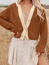 Contrast Knit V Neckline Cardigan Caramel OutfitFlow
