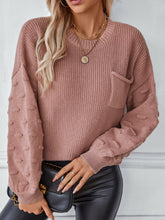 Round Neck Drop Shoulder Sweater Dusty Pink OutfitFlow