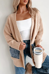 Textured Knit Open-Front Cardigan Eggshell OutfitFlow
