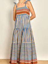 Striped Tie-Shoulder Tiered Maxi Dress Blue OutfitFlow
