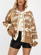 Floral Pattern Button-Down Cardigan Khaki OutfitFlow