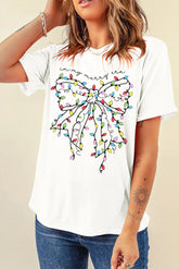 Full Size Bow Round Neck Short Sleeve T-Shirt White OutfitFlow