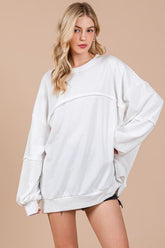 Ces Femme Exposed Seam Long Sleeve Sweatshirt White OutfitFlow