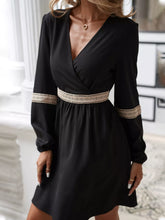 Surplice Balloon Sleeve Dress Black OutfitFlow