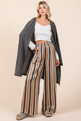 Mittoshop Striped Satin Elastic Waist Wide Leg Pants Navy Multi OutfitFlow