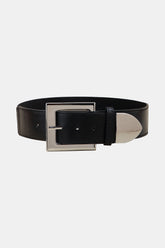Zinc Alloy Buckle PU Leather Belt Black One Size OutfitFlow