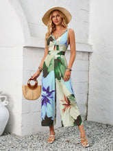 Cutout Printed Wide Strap Jumpsuit Light Blue OutfitFlow