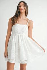 MABLE Eyelet Lace Babydoll Mini Cami Dress Off White OutfitFlow