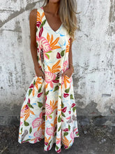 Full Size Printed V-Neck Sleeveless Dress Plus Size Tangerine OutfitFlow