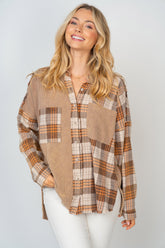 White Birch Full Size Contrast Plaid Button Down Shirt Brown OutfitFlow