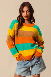 SO ME Multi Color Stripe Sweater with Ribbed Detail RUS JAD MUST COFF OutfitFlow