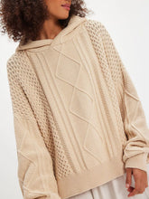 Texture Knit Long Sleeve Hooded Sweater Beige OutfitFlow