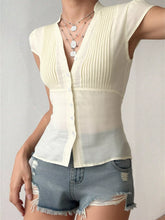 Button Up Cap Sleeve Shirt Yellow OutfitFlow