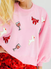 Halloween Sequin Round Neck Long Sleeve Sweatshirt Pink OutfitFlow