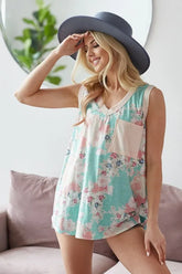BiBi Multi Color Flower Printed Tank with Contrast Band MINT CREAM OutfitFlow