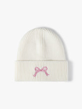 Embroidered Bow Knit Hat White One Size OutfitFlow