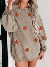 Pumpkin Round Neck Long Sleeve Sweatshirt Dust Storm OutfitFlow