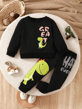 Children's Dinosaur Graphic Sweatshirt and Pants Set Black OutfitFlow