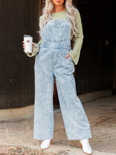 Vintage Washed Wide Leg Denim Overalls with Front Pockets Blue OutfitFlow