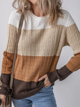 Colorblock Cable Knit Round Neck Sweater Multicolor OutfitFlow