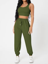 Wide Strap Top and Drawstring Joggers Set Matcha Green OutfitFlow
