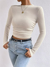 Waffle Knit Long Sleeve T-Shirt Beige OutfitFlow