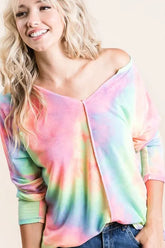 BiBi Long Sleeve Tie-Dye Terry T-Shirt PASTEL TIE DYE OutfitFlow