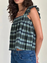 Ruffled Plaid Square Neck Tank French Blue OutfitFlow