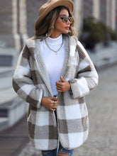 Plaid Open Front Hooded Coat Charcoal OutfitFlow