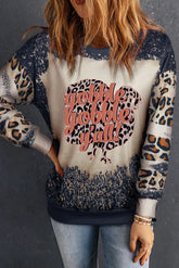 Leopard Round Neck Long Sleeve Sweatshirt Black OutfitFlow